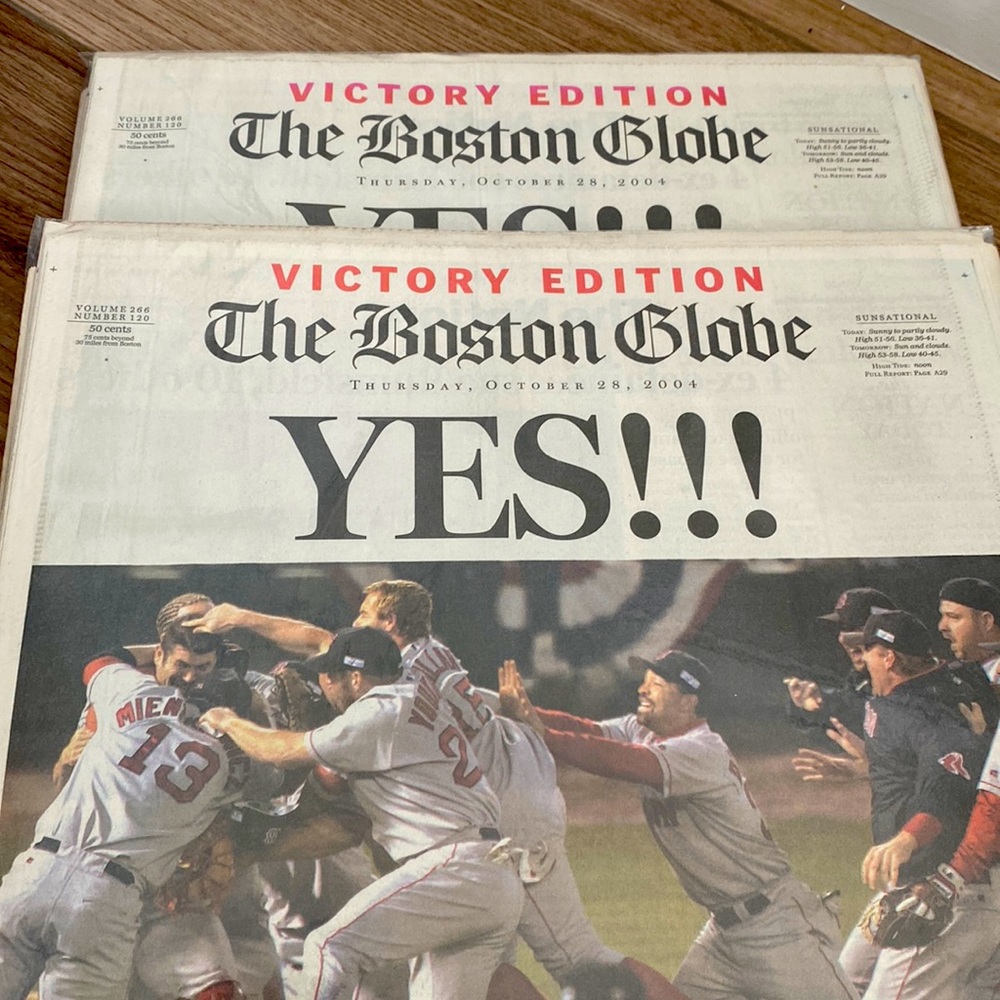 2004 Red Sox World Series Victory - Boston Globe - MINT: sealed in plastic